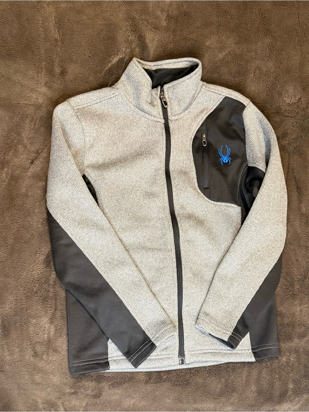 Spyder Kids Gray and Black Full-Zip Jacket with Blue Logo